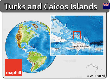 Physical Location Map of Turks and Caicos Islands, highlighted continent