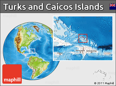 Physical Location Map of Turks and Caicos Islands, highlighted continent