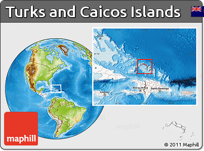Physical Location Map of Turks and Caicos Islands, highlighted continent