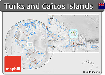 Physical Location Map of Turks and Caicos Islands, lighten, desaturated