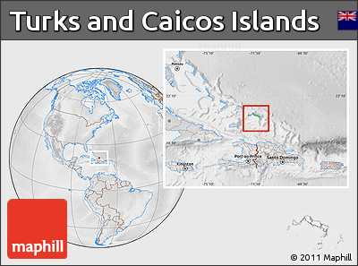 Physical Location Map of Turks and Caicos Islands, lighten, desaturated