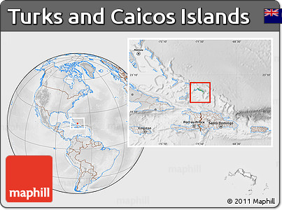 Physical Location Map of Turks and Caicos Islands, lighten, desaturated