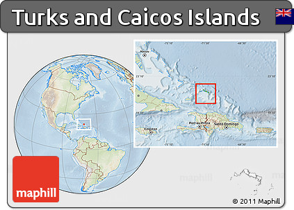 Physical Location Map of Turks and Caicos Islands, lighten