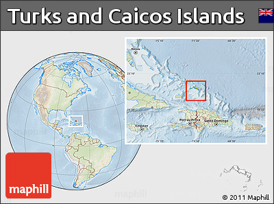 Physical Location Map of Turks and Caicos Islands, lighten