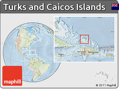 Physical Location Map of Turks and Caicos Islands, lighten