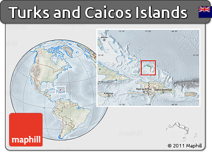 Physical Location Map of Turks and Caicos Islands, lighten, semi-desaturated