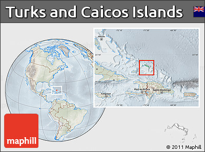 Physical Location Map of Turks and Caicos Islands, lighten, semi-desaturated