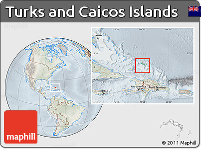 Physical Location Map of Turks and Caicos Islands, lighten, semi-desaturated