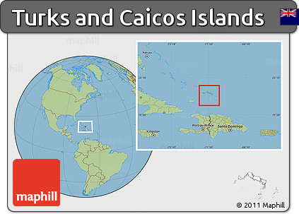 Physical Location Map of Turks and Caicos Islands, savanna style outside