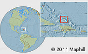 Physical Location Map of Turks and Caicos Islands, savanna style outside, hill shading