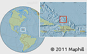 Shaded Relief Location Map of Turks and Caicos Islands, savanna style outside, hill shading