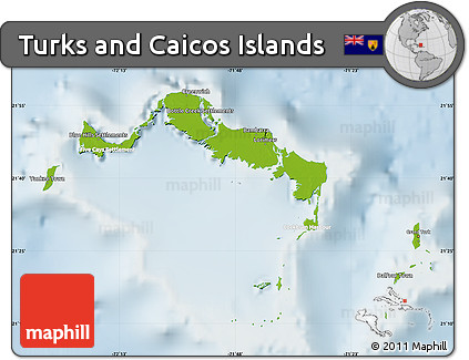 Physical Map of Turks and Caicos Islands, lighten