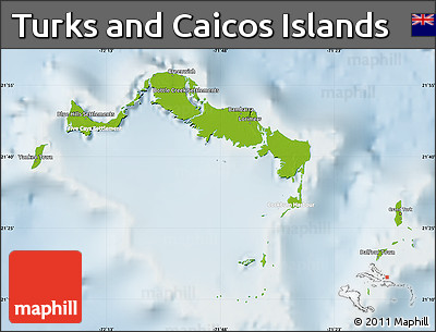 Physical Map of Turks and Caicos Islands, lighten
