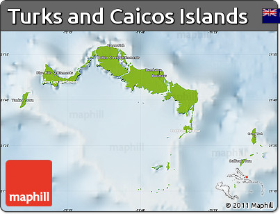 Physical Map of Turks and Caicos Islands, lighten
