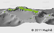 Physical Panoramic Map of Turks and Caicos Islands, darken, desaturated