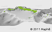 Physical Panoramic Map of Turks and Caicos Islands, desaturated