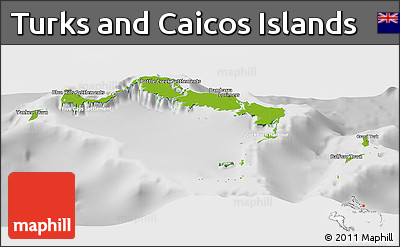 Physical Panoramic Map of Turks and Caicos Islands, lighten, desaturated