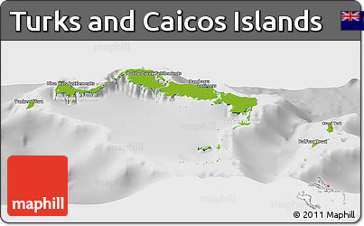 Physical Panoramic Map of Turks and Caicos Islands, lighten, desaturated