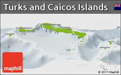 Physical Panoramic Map of Turks and Caicos Islands, lighten, semi-desaturated