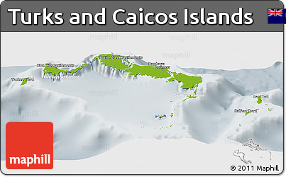 Physical Panoramic Map of Turks and Caicos Islands, lighten, semi-desaturated