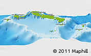 Physical Panoramic Map of Turks and Caicos Islands, political outside, shaded relief sea