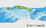 Physical Panoramic Map of Turks and Caicos Islands, political shades outside, shaded relief sea