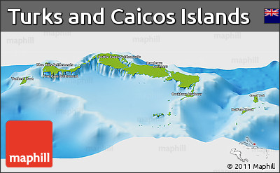 Physical Panoramic Map of Turks and Caicos Islands, satellite outside, shaded relief sea