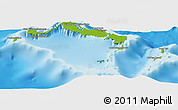 Physical Panoramic Map of Turks and Caicos Islands, semi-desaturated, land only