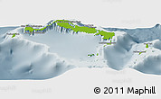Physical Panoramic Map of Turks and Caicos Islands, semi-desaturated