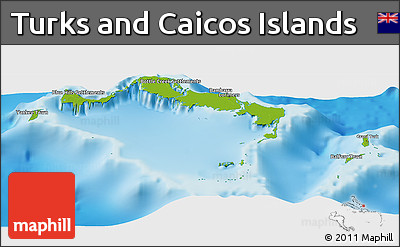 Physical Panoramic Map of Turks and Caicos Islands, single color outside