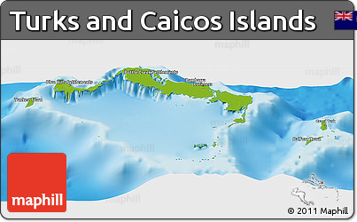 Physical Panoramic Map of Turks and Caicos Islands, single color outside