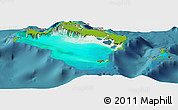 Physical Panoramic Map of Turks and Caicos Islands, single color outside, satellite sea