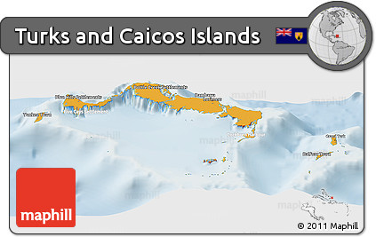 Political Panoramic Map of Turks and Caicos Islands, lighten