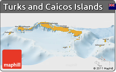Political Panoramic Map of Turks and Caicos Islands, lighten