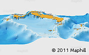 Political Panoramic Map of Turks and Caicos Islands, satellite outside, bathymetry sea