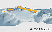 Political Panoramic Map of Turks and Caicos Islands, semi-desaturated