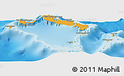 Political Shades Panoramic Map of Turks and Caicos Islands, physical outside