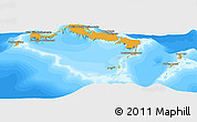 Political Shades Panoramic Map of Turks and Caicos Islands, semi-desaturated, land only