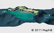 Satellite Panoramic Map of Turks and Caicos Islands, darken