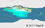 Satellite Panoramic Map of Turks and Caicos Islands, desaturated, land only