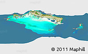 Satellite Panoramic Map of Turks and Caicos Islands, lighten, semi-desaturated, land only