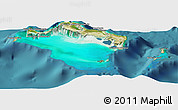 Satellite Panoramic Map of Turks and Caicos Islands, political shades outside, satellite sea