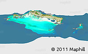 Satellite Panoramic Map of Turks and Caicos Islands, semi-desaturated, land only