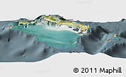 Satellite Panoramic Map of Turks and Caicos Islands, semi-desaturated