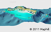 Satellite Panoramic Map of Turks and Caicos Islands, shaded relief outside, satellite sea