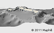 Shaded Relief Panoramic Map of Turks and Caicos Islands, darken, desaturated