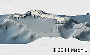Shaded Relief Panoramic Map of Turks and Caicos Islands, darken, semi-desaturated