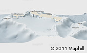 Shaded Relief Panoramic Map of Turks and Caicos Islands, lighten, semi-desaturated