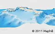 Shaded Relief Panoramic Map of Turks and Caicos Islands, semi-desaturated, land only