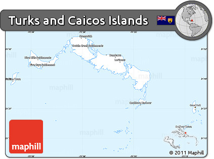Silver Style Simple Map of Turks and Caicos Islands